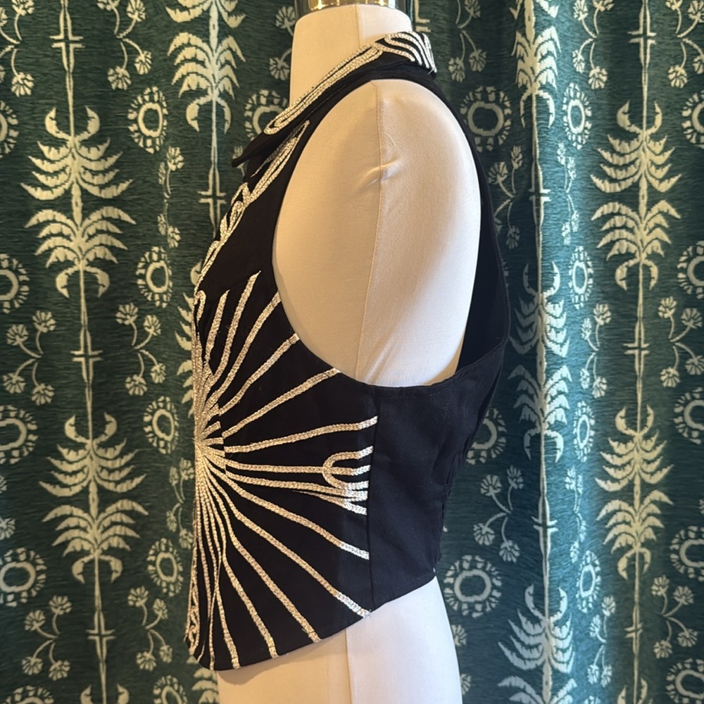 Free People Head West Black Silver Embroidered Halter Sleeveless Vest Top S NWOT - Picture 13 of 13